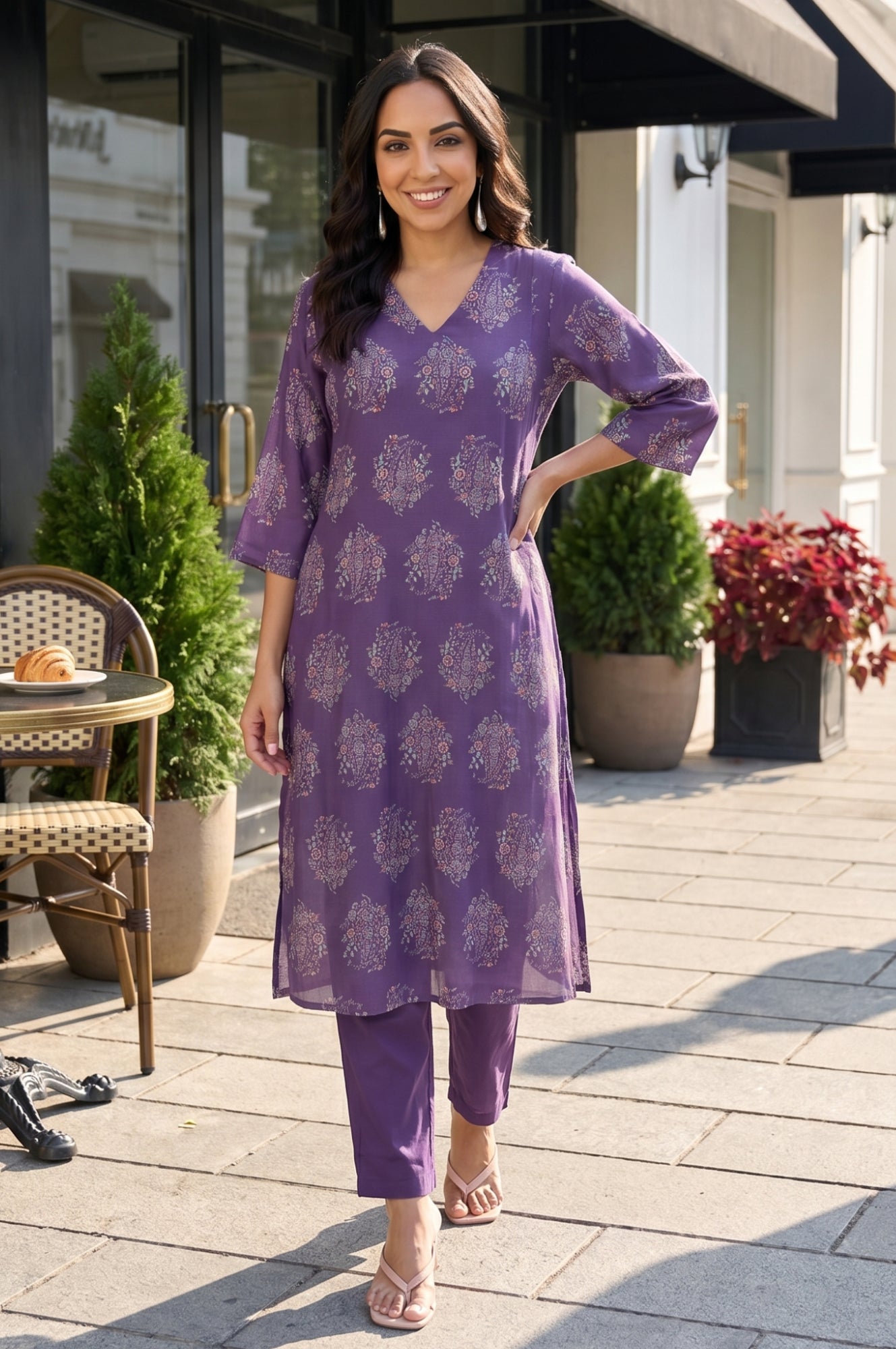 Purple Floral Printed Rayon Straight Kurta Duplicate test 2